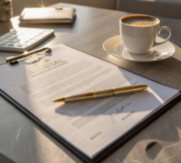 Contrato assinado sobre a mesa do escritório